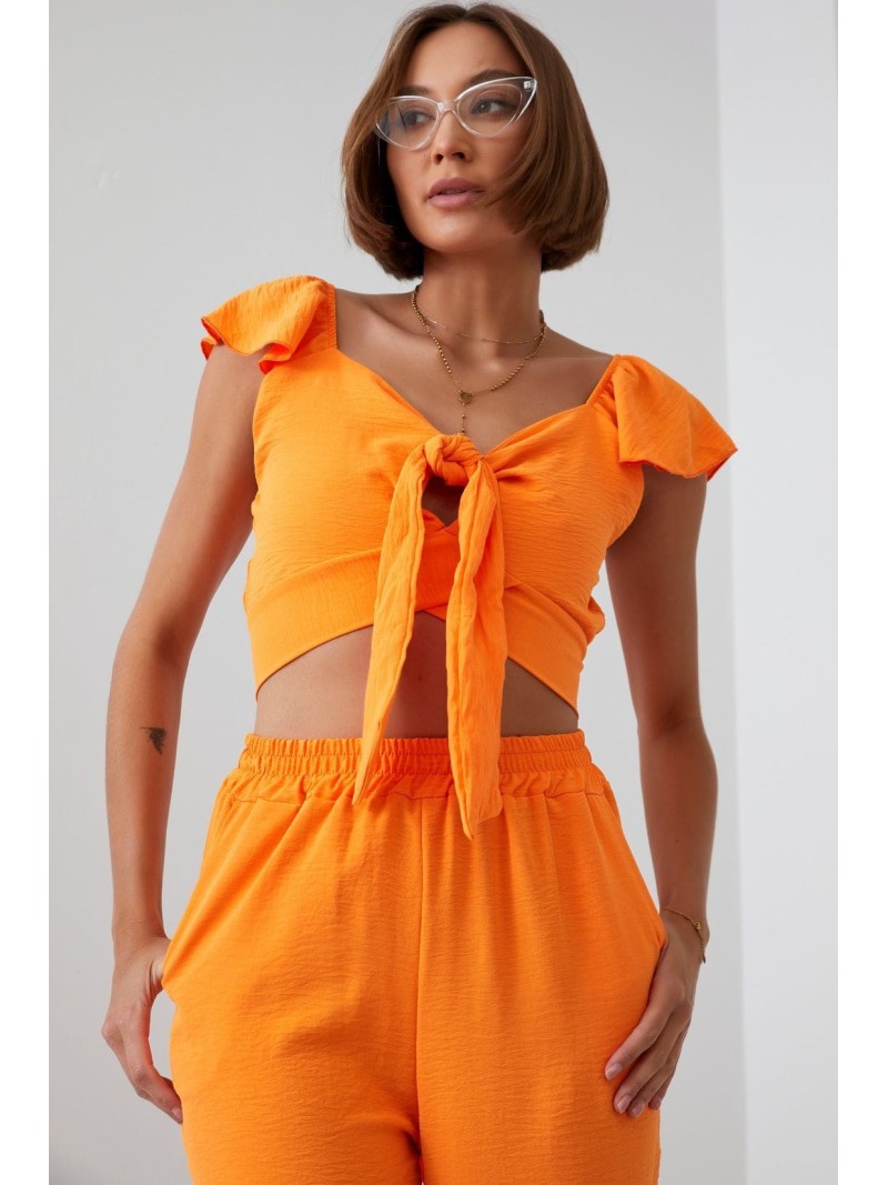 Orange crop top komplektas su plačiomis kelnėmis 8108 - Internetinė parduotuvė - Boutique